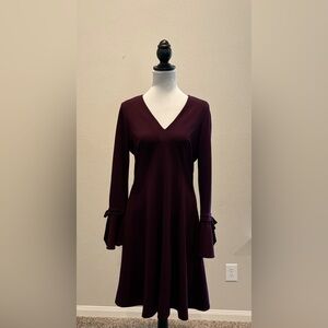 Calvin Klein Tie Bell Sleeve V-neck Aline Dress.